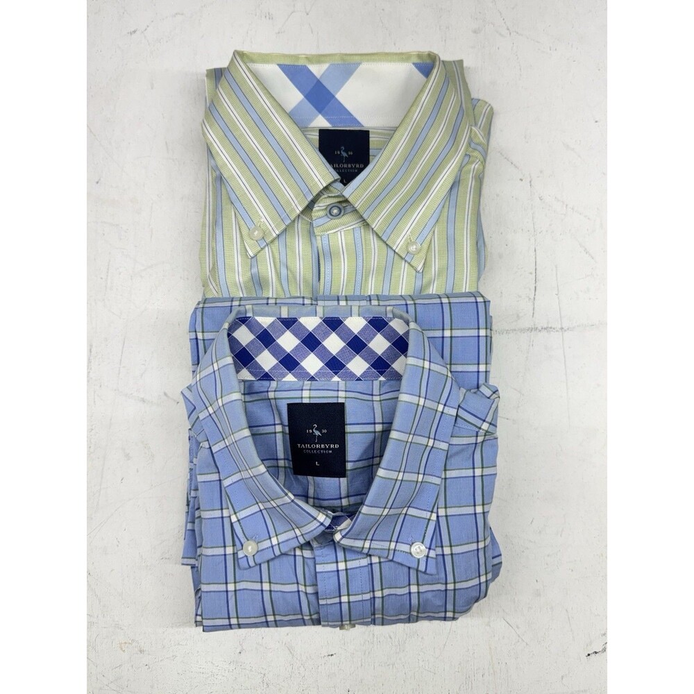 Tailorbyrd 1930 Shirt Mens L Short Sleeve Button Down Blue Green - Lot Of 2
